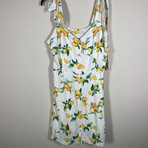 Coast Women Lemon Fruit Print Tie Shoulder Tank Mini Dress Linen Blend M Resort